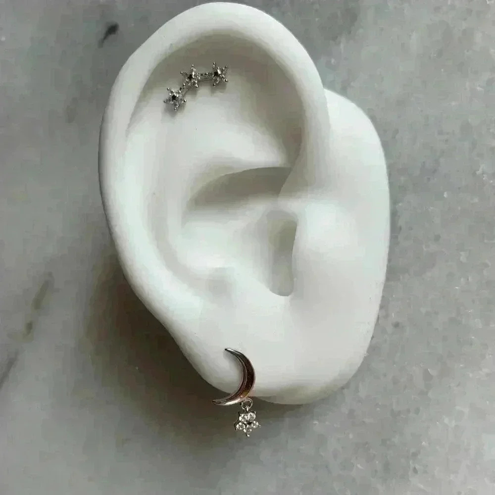 Silver Moon Crystal Star Earrings - Picture 2 of 5